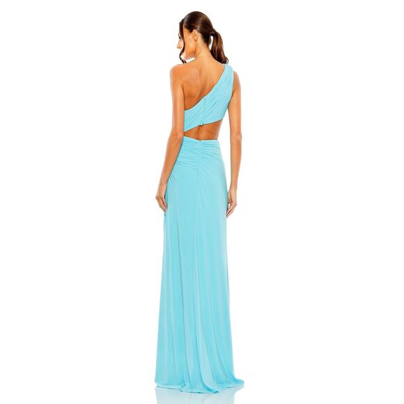 Mac Duggal NWT One Shoulder Ruched Cut Out Jersey Gown in Mint Size 4 - Picture 2 of 7